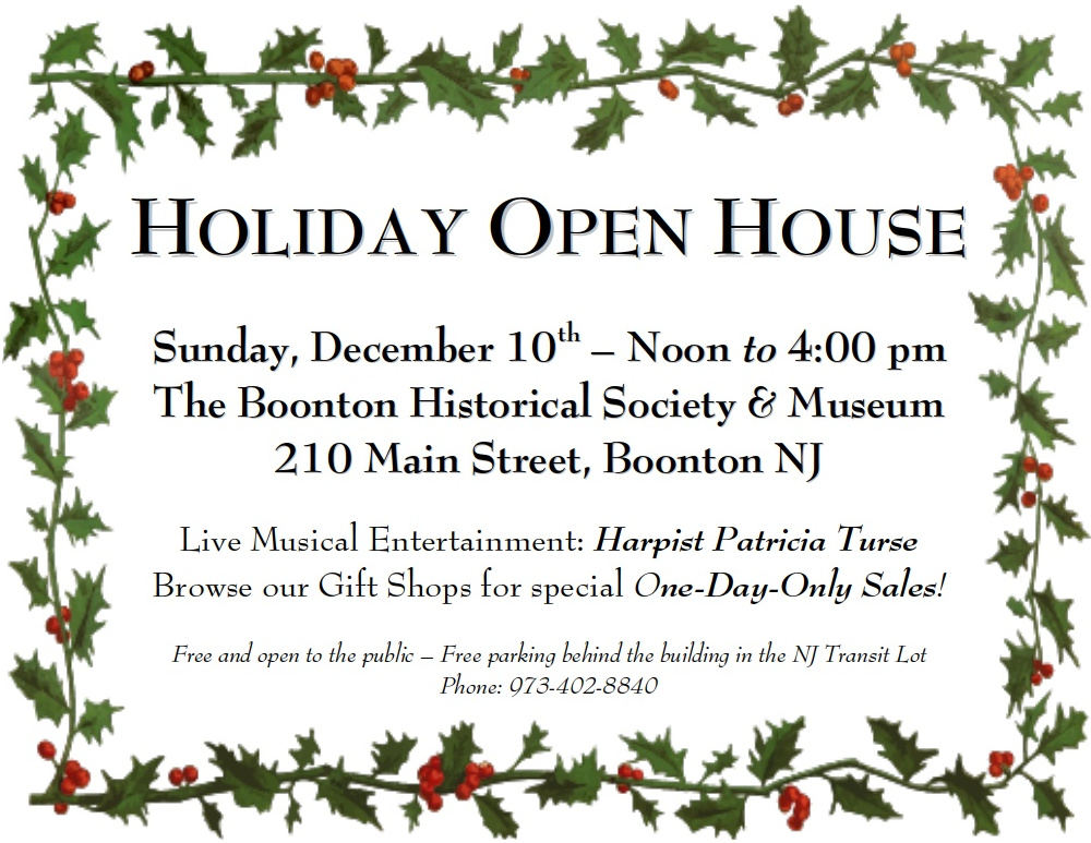 Boonton Museum Holiday Open House! Morris County Tourism Bureau