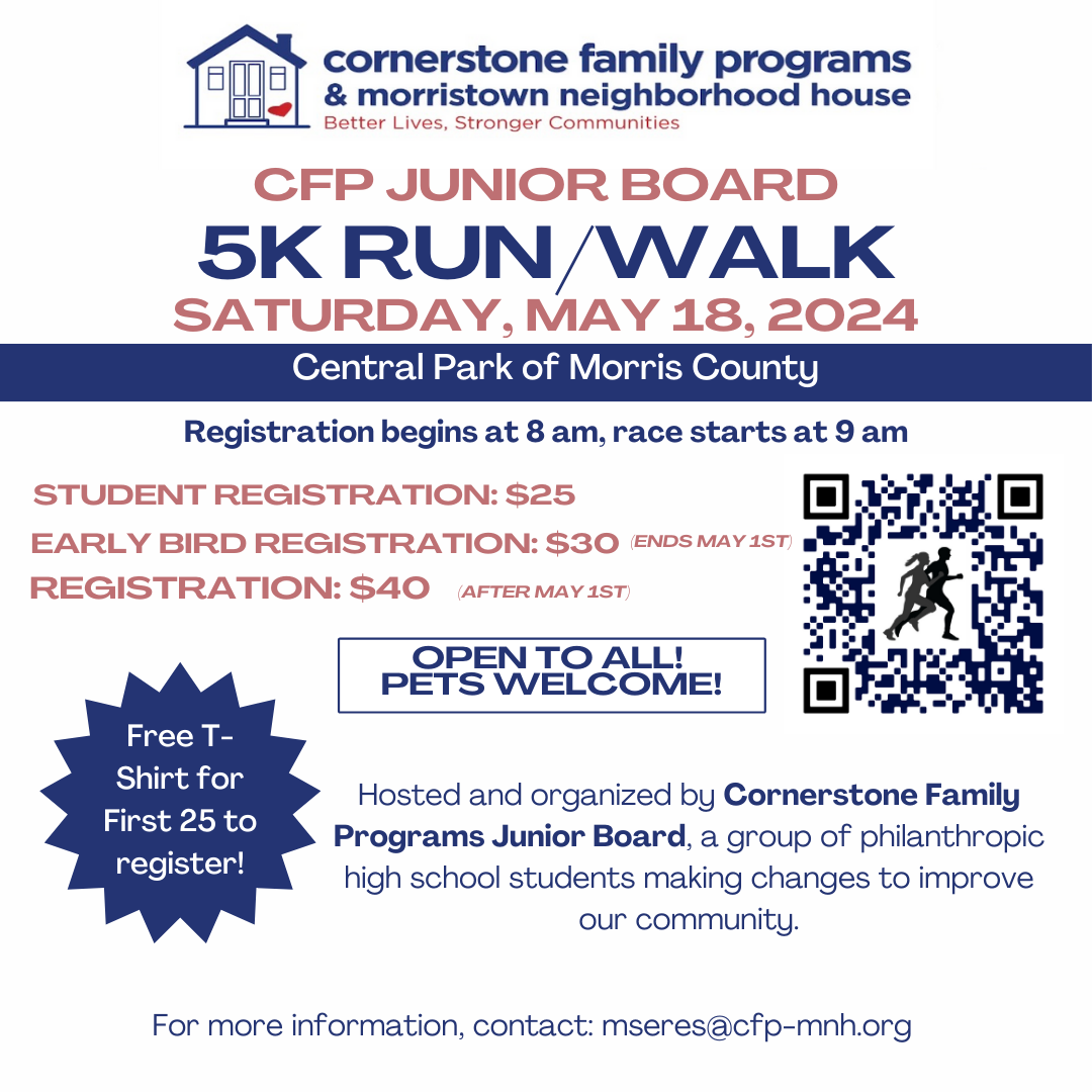 Cornerstone Family Programs Jr. Board 5k Run/Walk Flyer