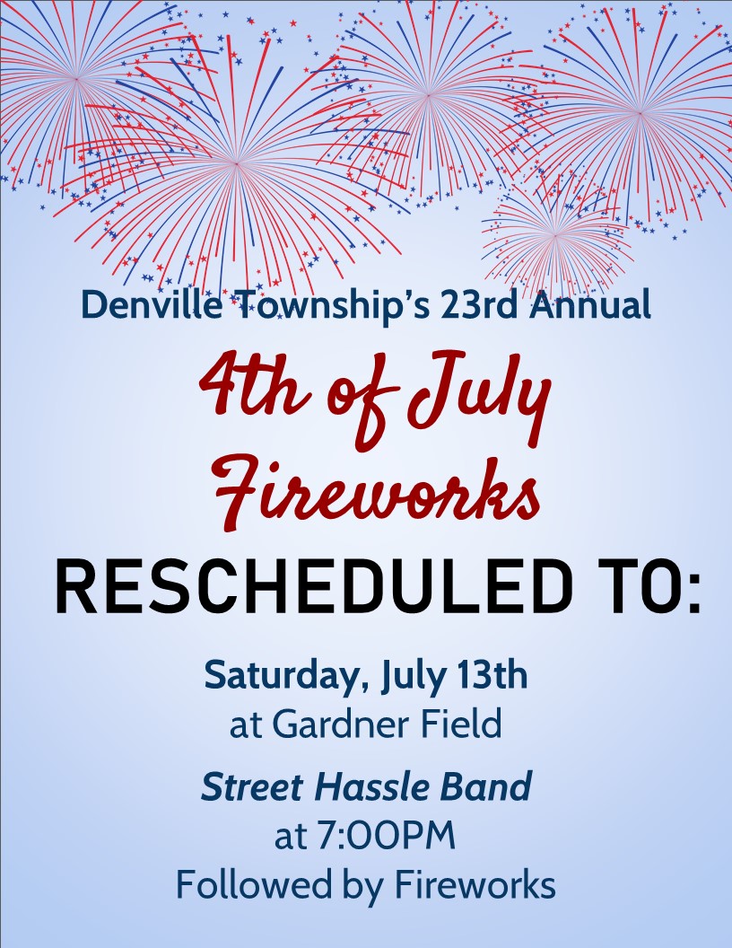 Denville fireworks July 13 rescheduled date flyer