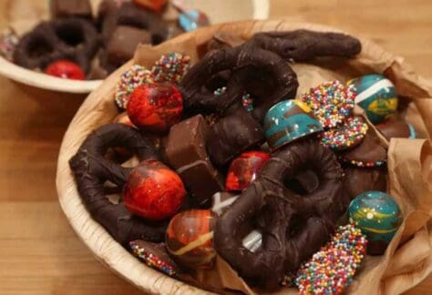 From Rock to Chocolate at the Mendham Township Library chocolate display