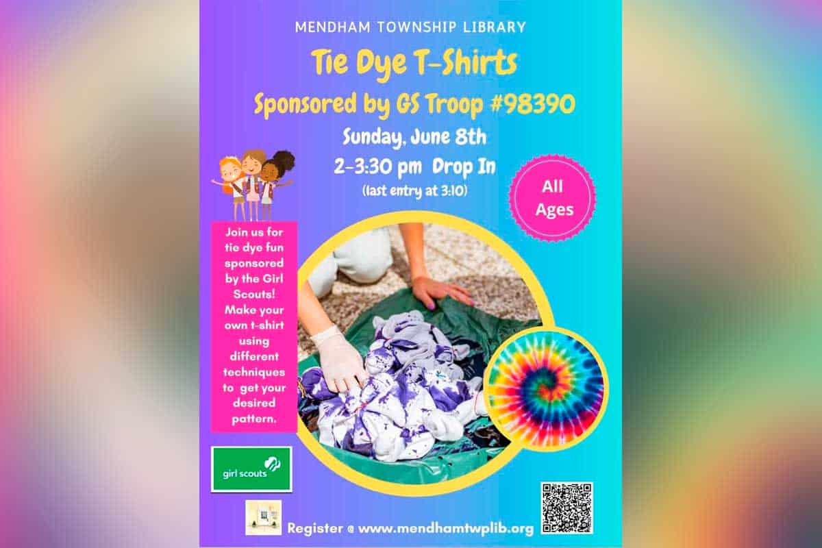 Tie Dye Fun at Mendham Township Library Flyer
