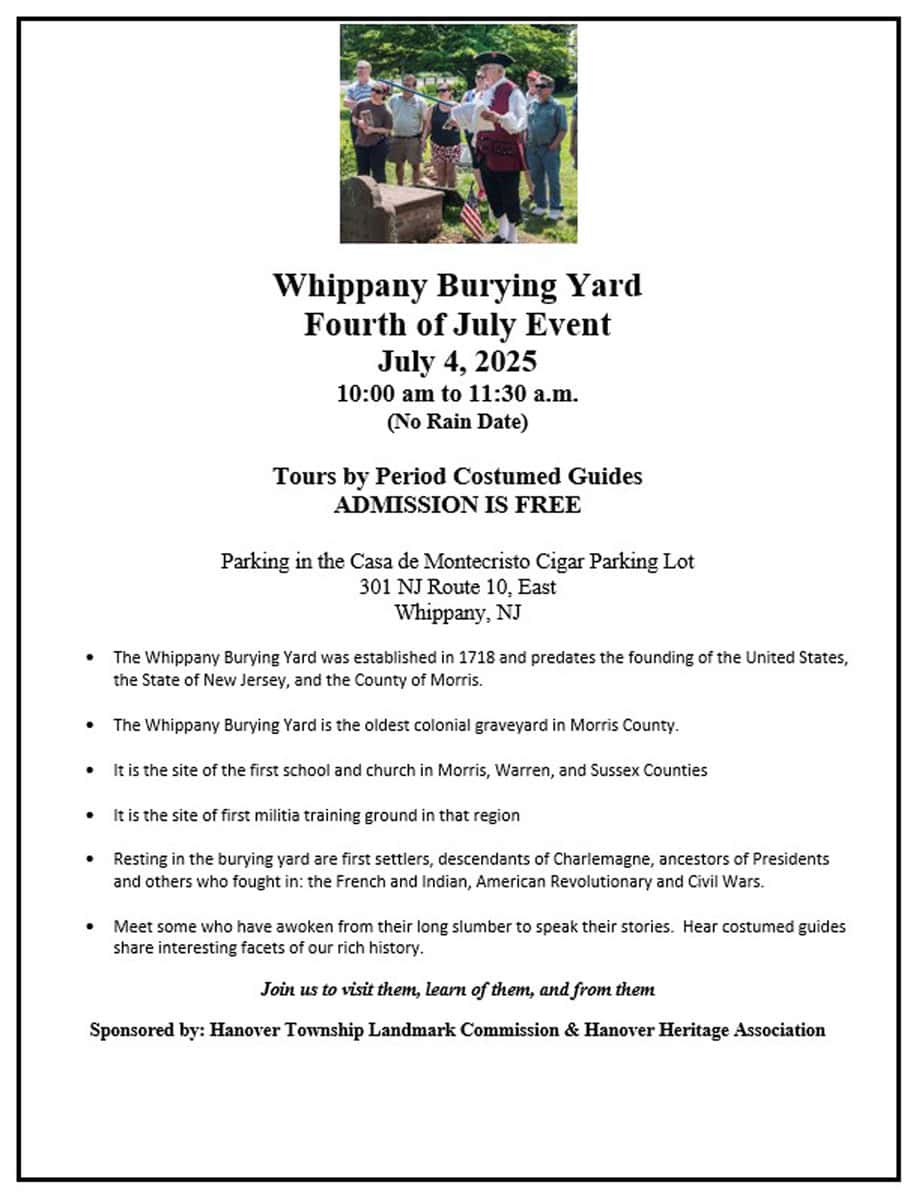 Whippany Burying Yard 2025 July 4 Tours