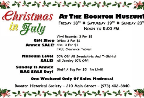 Christmas in July Sale at the Boonton Museum