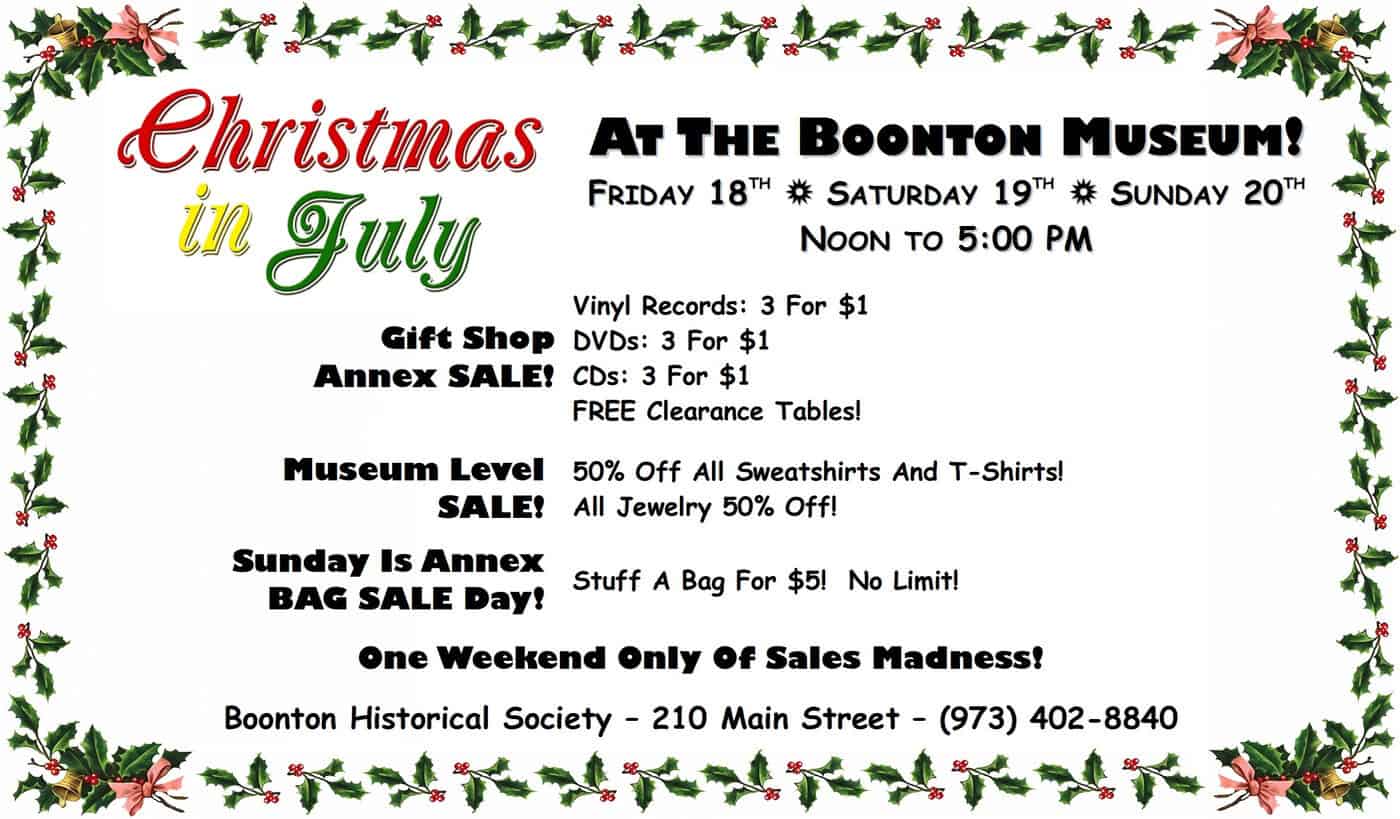 Christmas in July Sale at the Boonton Museum