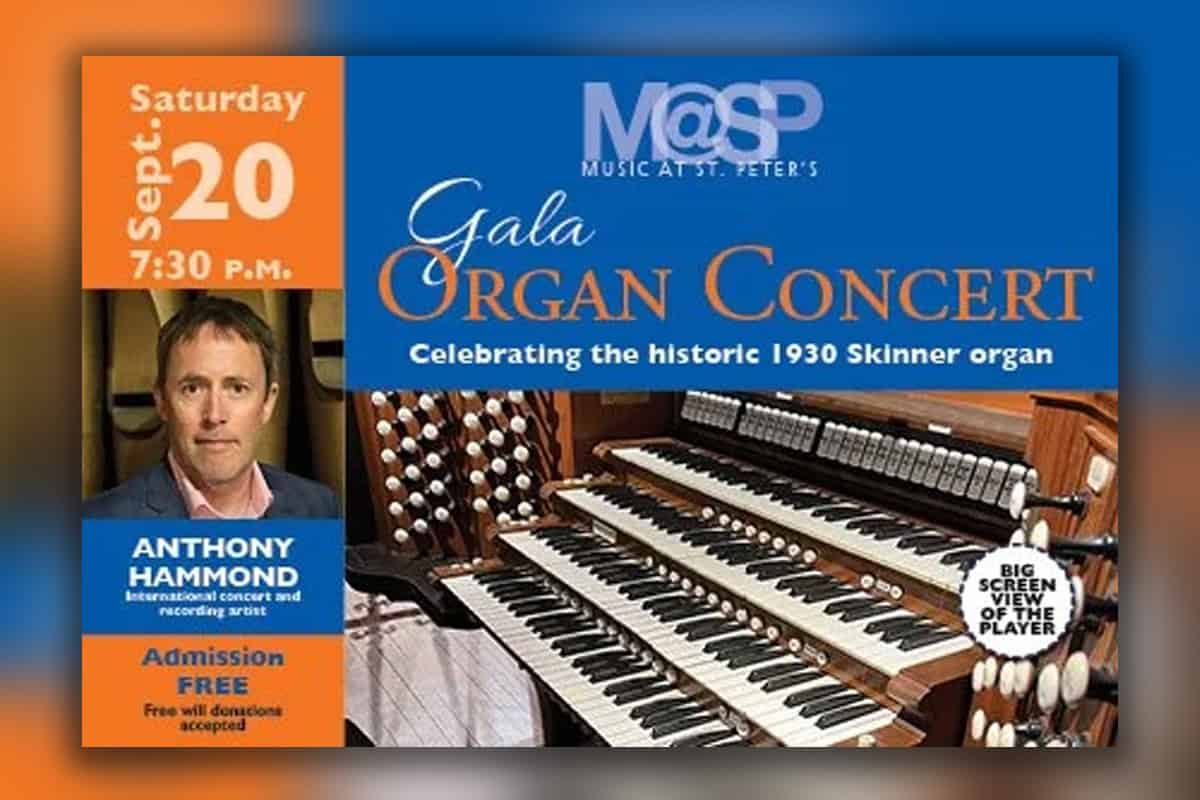 St. Peter's Gala Organ Concert flyer with image of organ