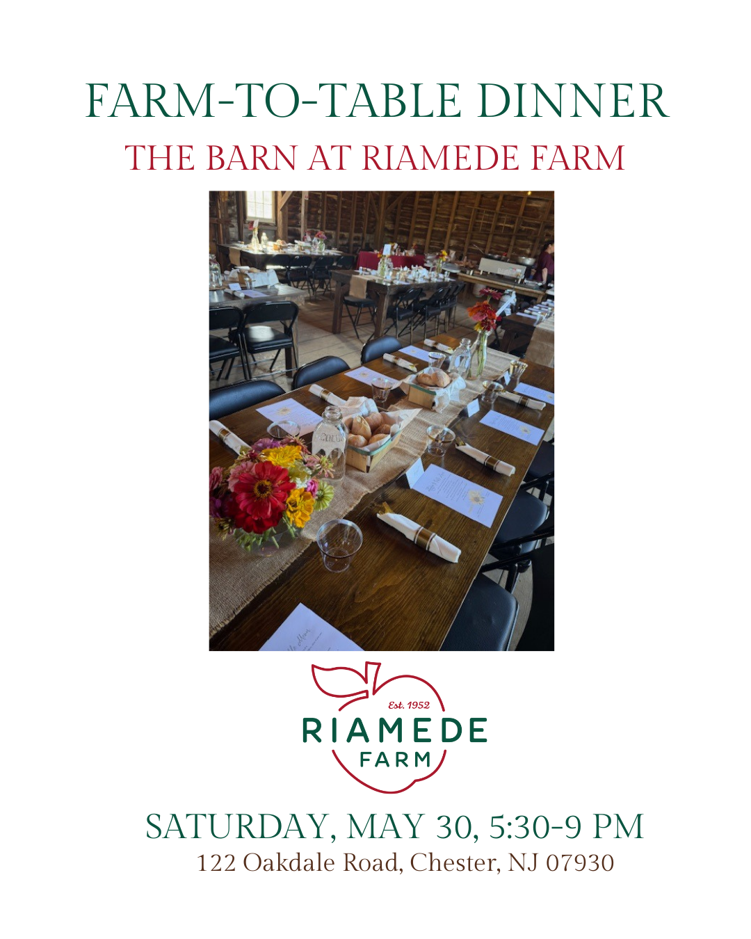 Farm-to-Table Dinner at Riamede Farm